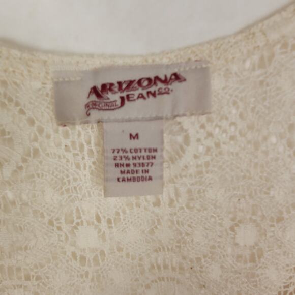 Arizona Jeans ivory lace pleated front button down babydoll sleeveless Y2K top M - Picture 3 of 6